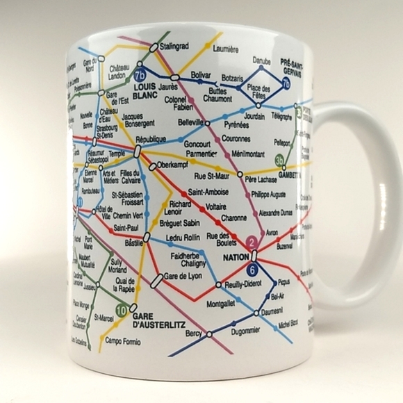 French Made Paris Metro Map Mug 12 Ounce Ceramic Mug Made in France VTG 90s - Picture 4 of 10